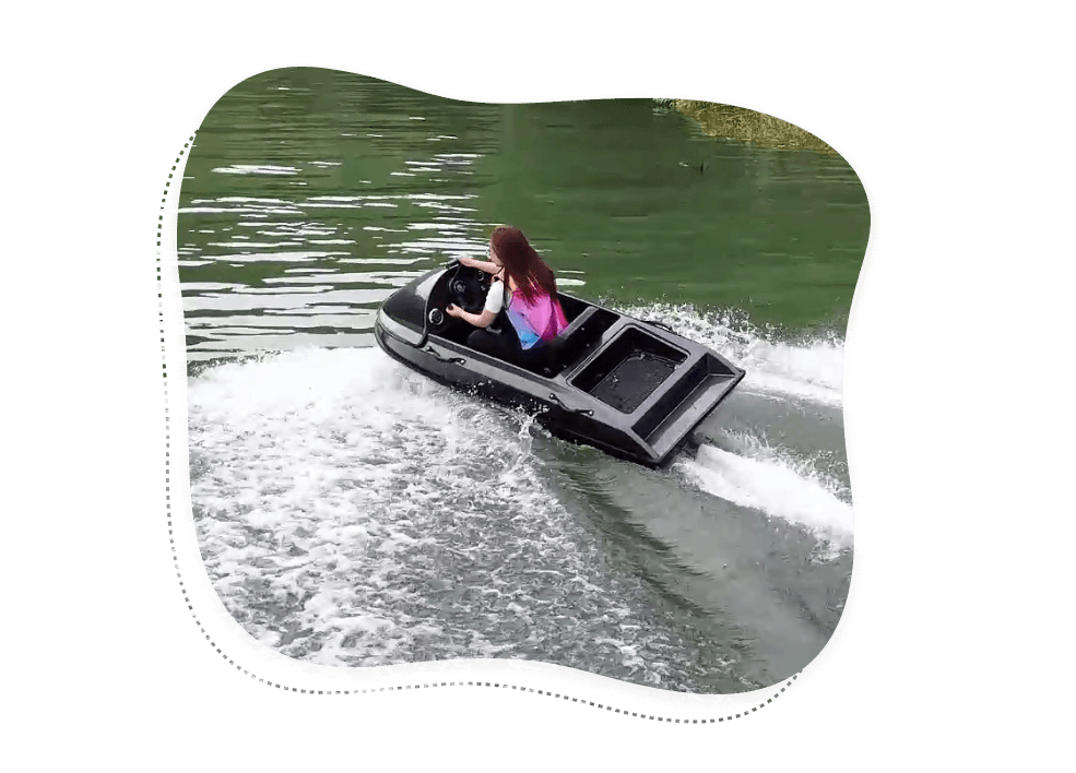 a girl driving the mini electric jet boat